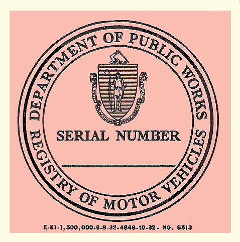 1932 Massachusetts REGISTRATION Sticker